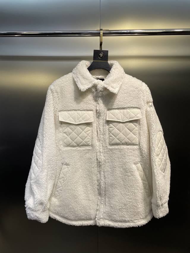 Eco-friendly lamb wool coat, same style as above, unisex, with visible fleece, t