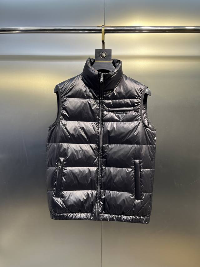 Prada Men's Casual Minimalist Triangle Logo Down Vest (Ddd). A premium item from