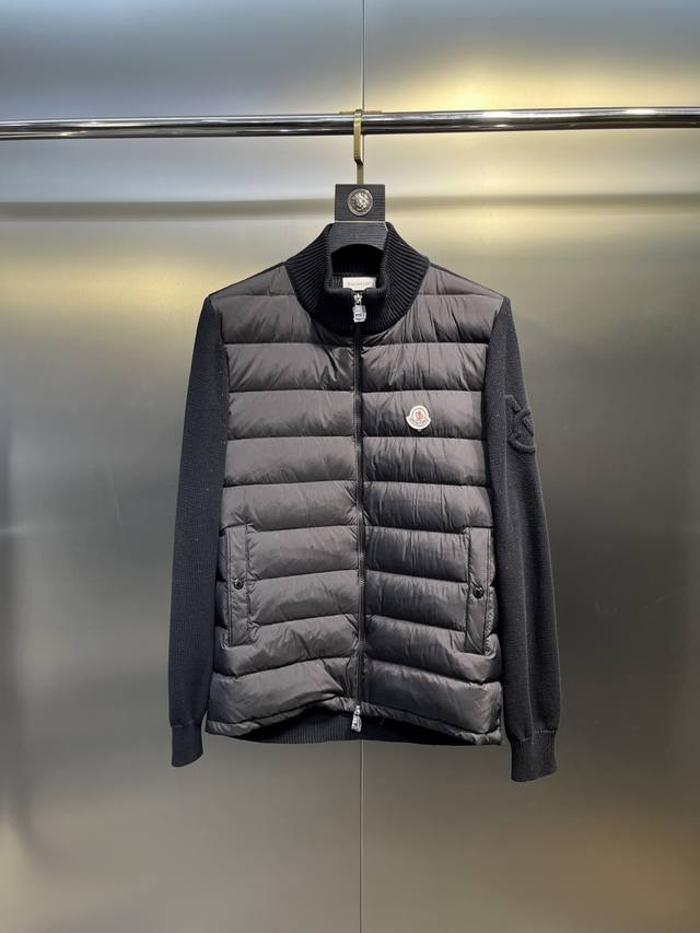 Moncler Down Knitwear Moncler Ss23 Solid Color Logo Patchwork Quilted Down Jacke