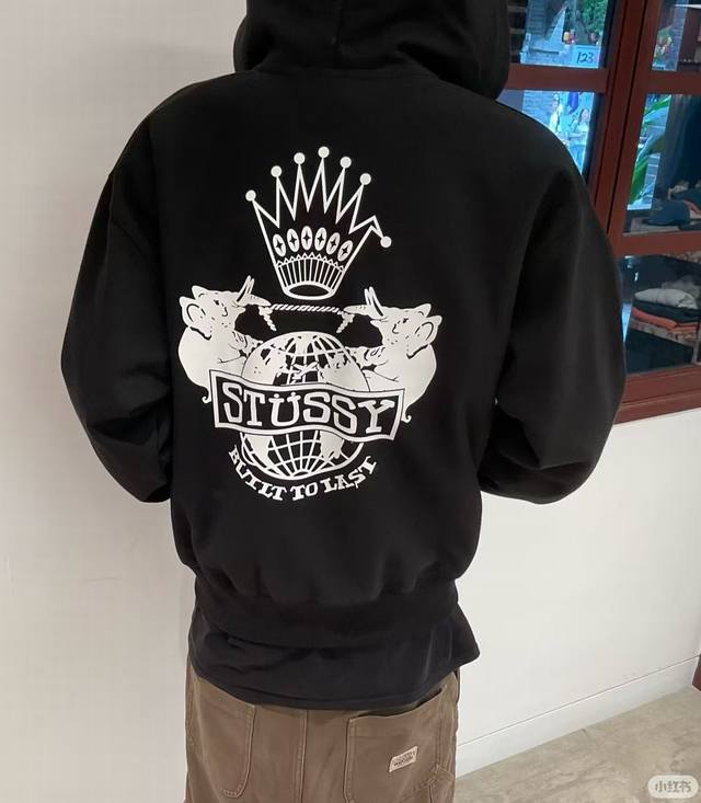 Stussy-916# Stussy Trendy Crown Elephant Hooded Zip-Up Sweatshirt Jacket, 2025 A