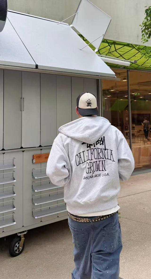 Stussy-920# Stussy California Letter Print Hooded Zip-Up Sweatshirt, Unisex, Dus