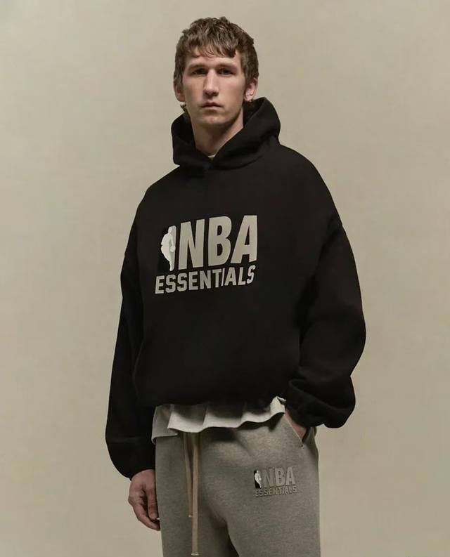 Fog-8839#Fog Essentials X NBA Collaboration Logo Print Hooded Sweatshirt, Unisex