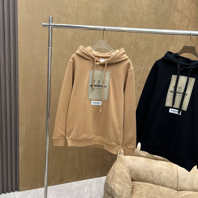 Burberry Label Intarsia Cotton Loose-fitting Hooded Sweatshirt. A top-selling Bu
