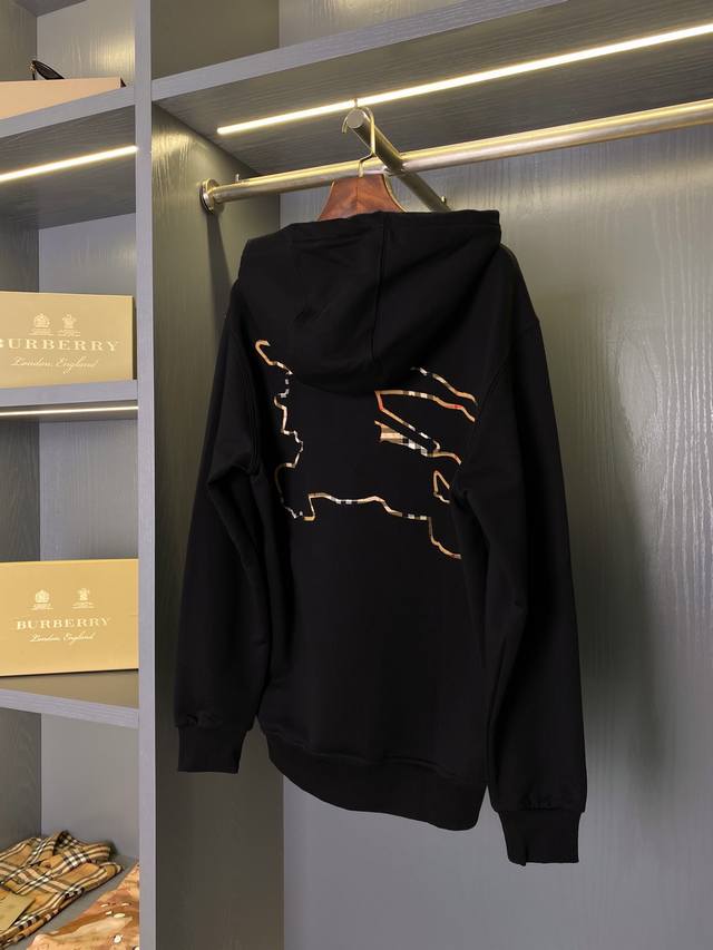 Burberry Equestrian Rider Cotton Hooded Sweatshirt with Back Hollowed-out Patter