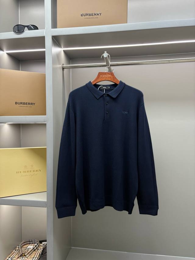 Boss New Embroidered Collar Sweater. Made with custom-made natural medium-thick