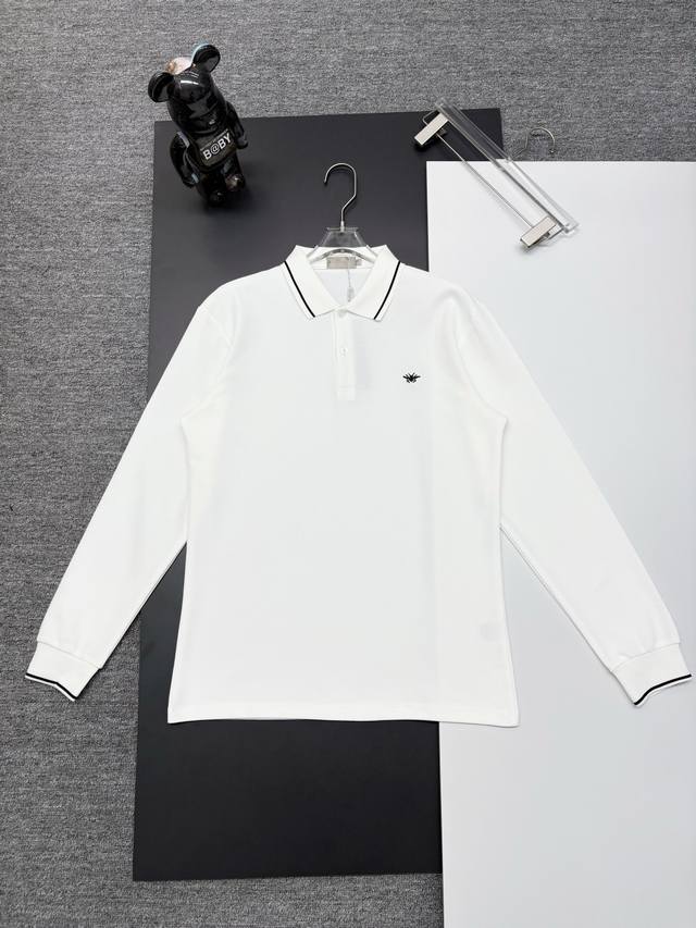 Dior New Embroidered Long-Sleeve Polo Shirt. Made with 250g pure cotton pique fa