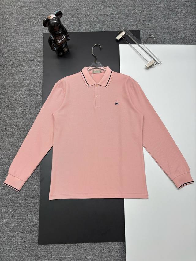 Dior New Embroidered Long-Sleeve Polo Shirt. Made with 250g pure cotton pique fa