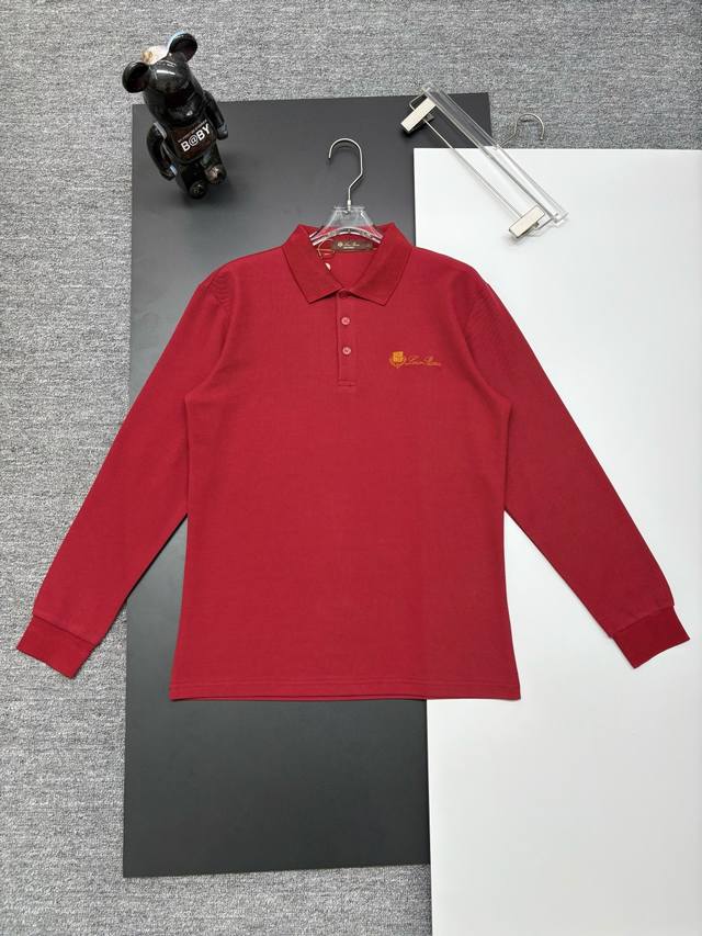 Loro Piana New Embroidered Long-Sleeve Polo Shirt. Made with 250g pure cotton pi