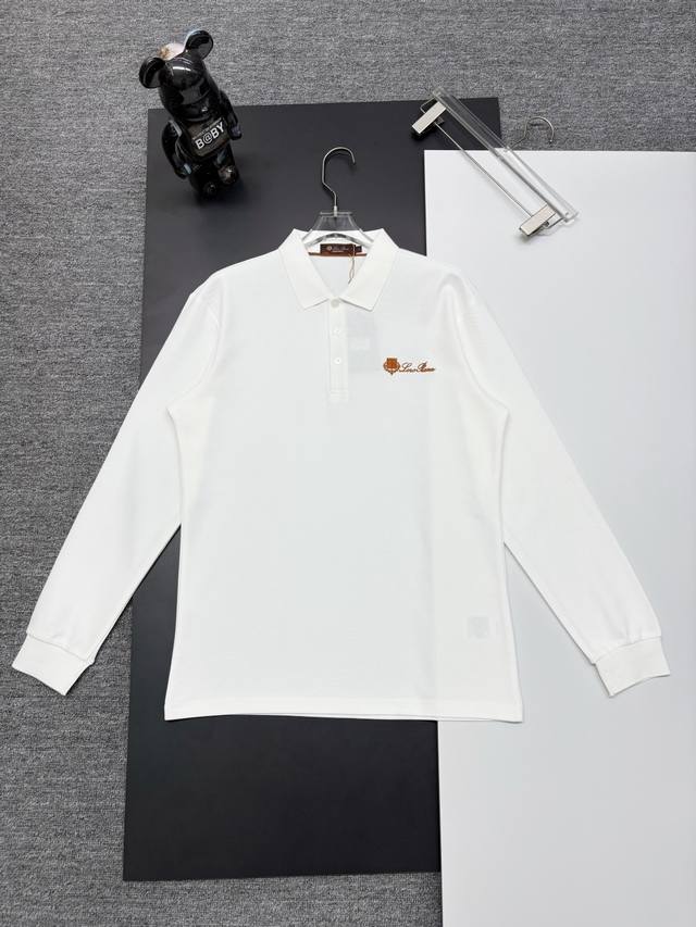 Loro Piana New Embroidered Long-Sleeve Polo Shirt. Made with 250g pure cotton pi