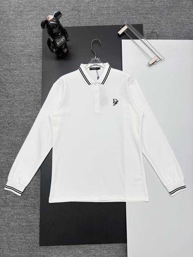 Dior New Embroidered Long-Sleeve Polo Shirt. Made with 250g pure cotton pique fa