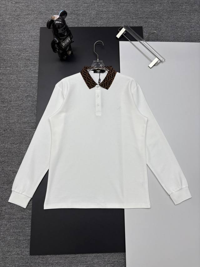 Fendi New Embroidered Long-Sleeve Polo Shirt. Made with 250g pure cotton pique f
