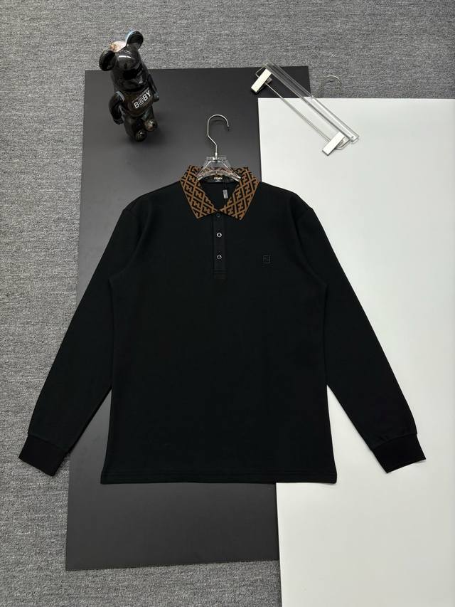 Fendi New Embroidered Long-Sleeve Polo Shirt. Made with 250g pure cotton pique f