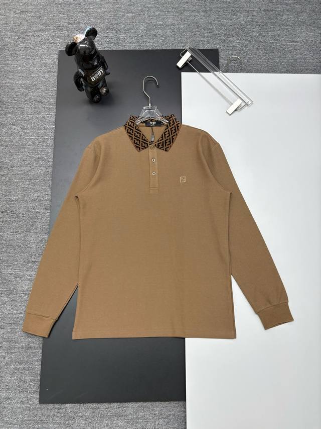 Fendi New Embroidered Long-Sleeve Polo Shirt. Made with 250g pure cotton pique f