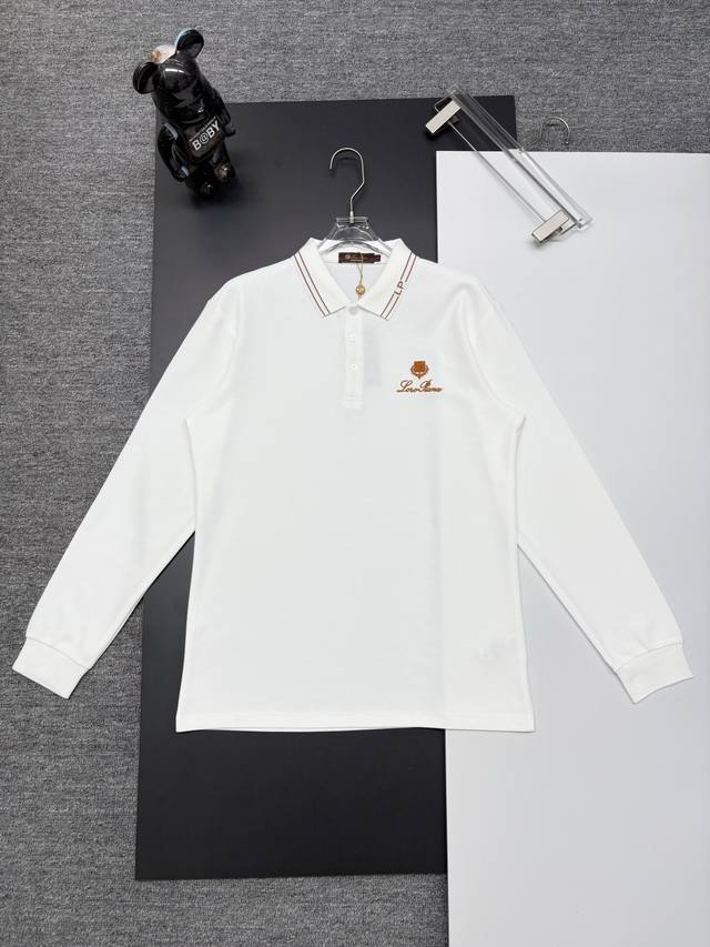 Loro Piana New Embroidered Long-Sleeve Polo Shirt. Made with 250g pure cotton pi