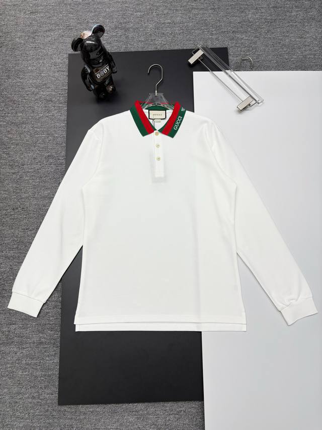 Gucci New Embroidered Long-Sleeve Polo Shirt. Made with 250g pure cotton pique f