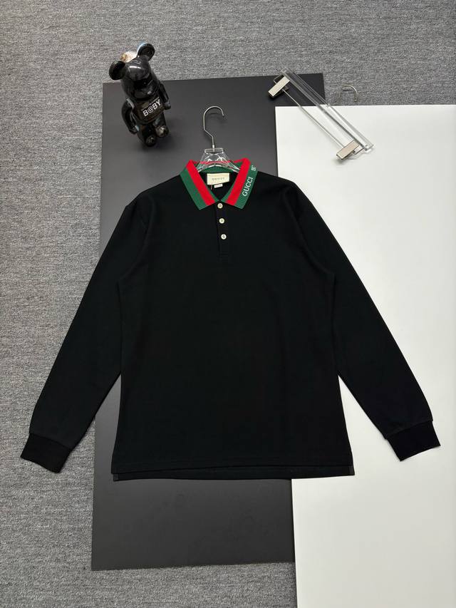 Gucci New Embroidered Long-Sleeve Polo Shirt. Made with 250g pure cotton pique f