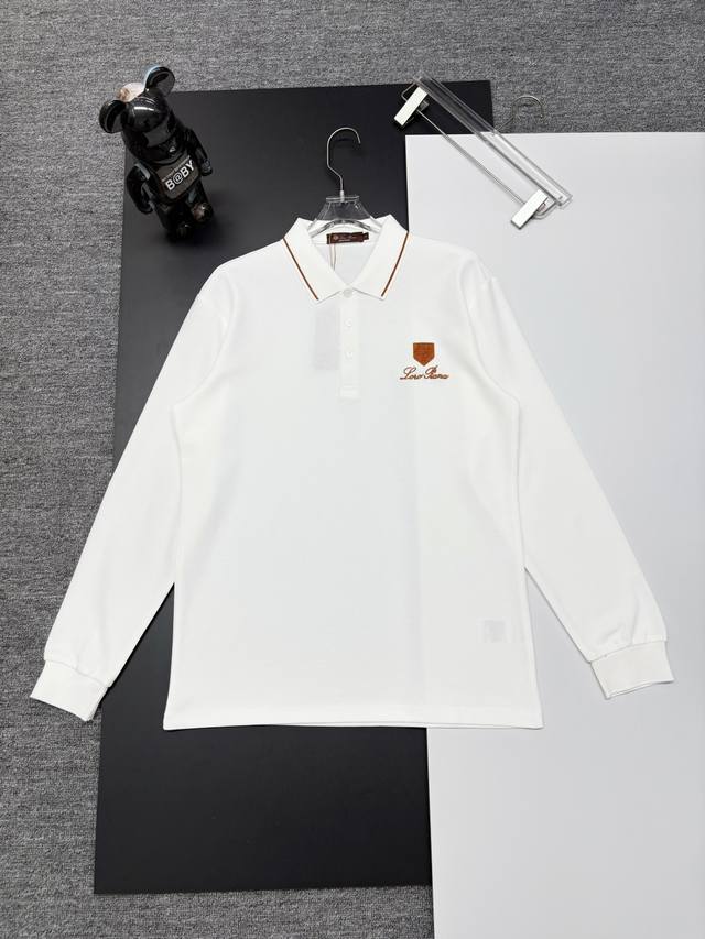 Loro Piana New Embroidered Long-Sleeve Polo Shirt. Made with 250g pure cotton pi