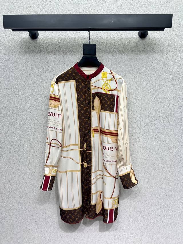 L brand color-blocked print shirt dress. Monograff print exudes a sophisticated
