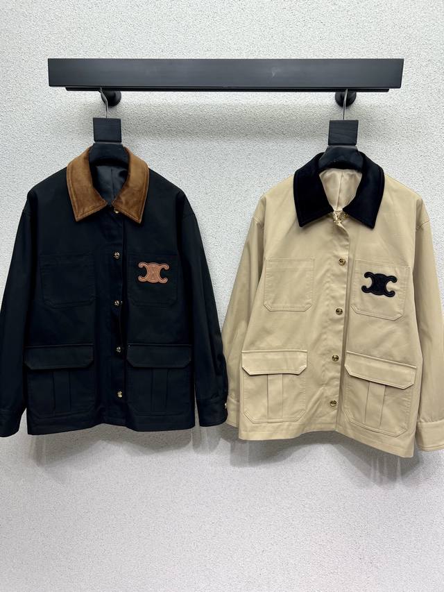 Ce* Color-blocked corduroy lapel casual jacket. The loose fit design is stylish