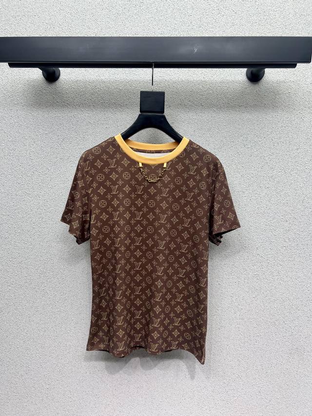 L Brand Coffee Monogram Short-Sleeve T-Shirt, High-Density Stylish Sporty Style,