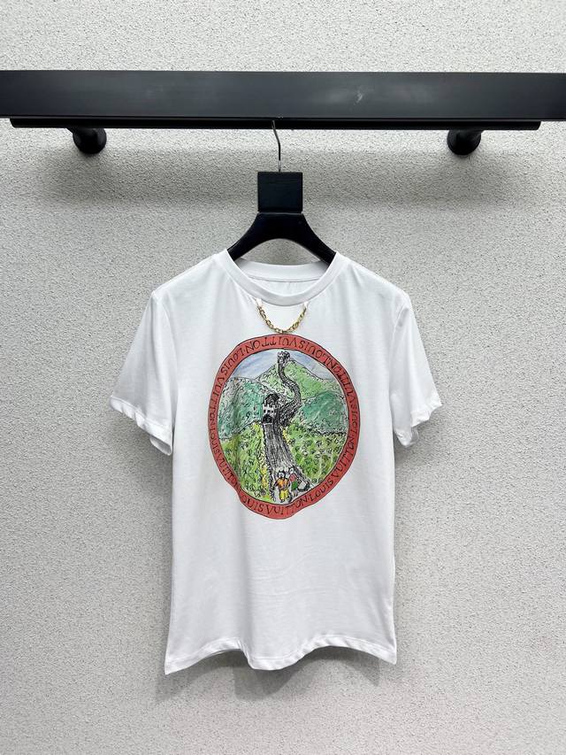 L Brand Printed Great Wall Short-Sleeve T-Shirt, High-Density Fashionable Sporty