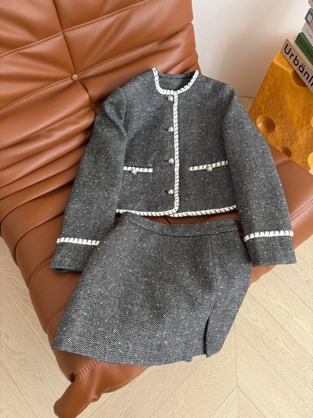 Winter Chic Suit with Ribbon Triumph Embroidery and Silver Button Decoration. Th