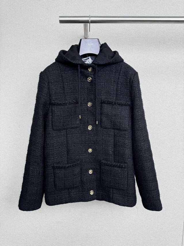 Chanel 2025 Fall/Winter Black Tweed Hooded Jacket. Every woman needs a black Cha