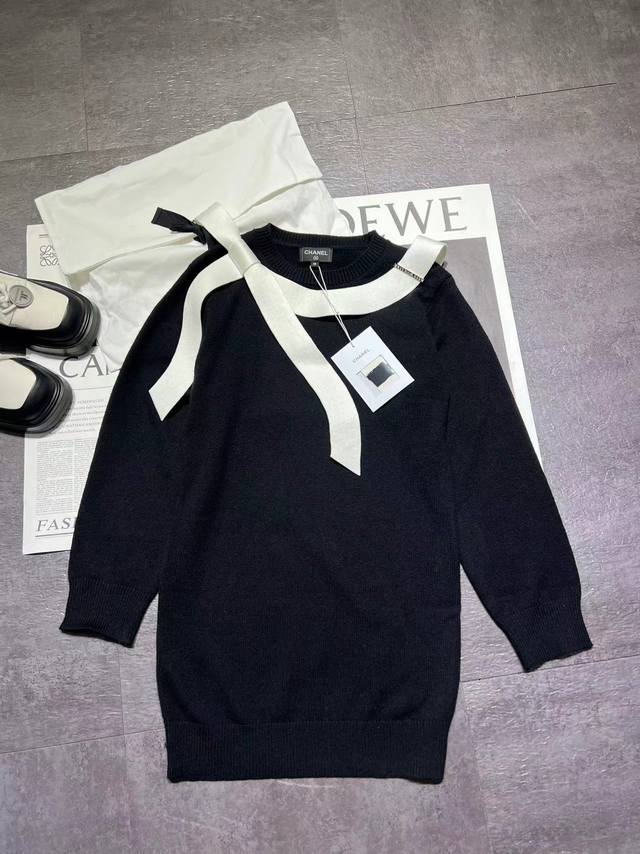 Original design Chane*25K new bow series round neck sweater long sleeve dress Yb