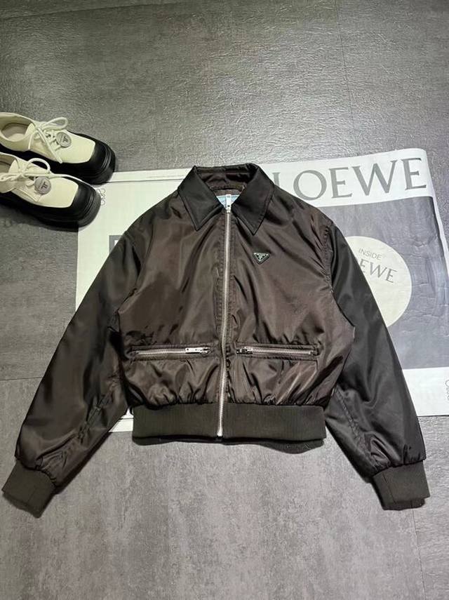Prad* 25Fw Early Autumn New Dark Brown Zipper Lapel Slim-Fit Nylon Jacket | Excl