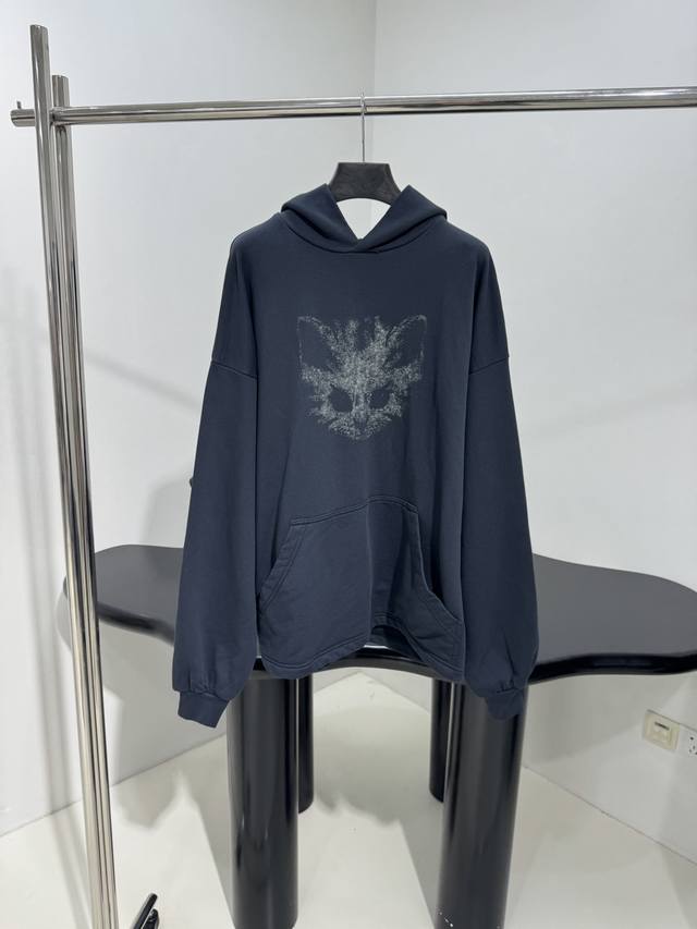 New Cat Oversized Hooded Sweatshirt. Custom-dyed retro plain knit fabric. Oversi