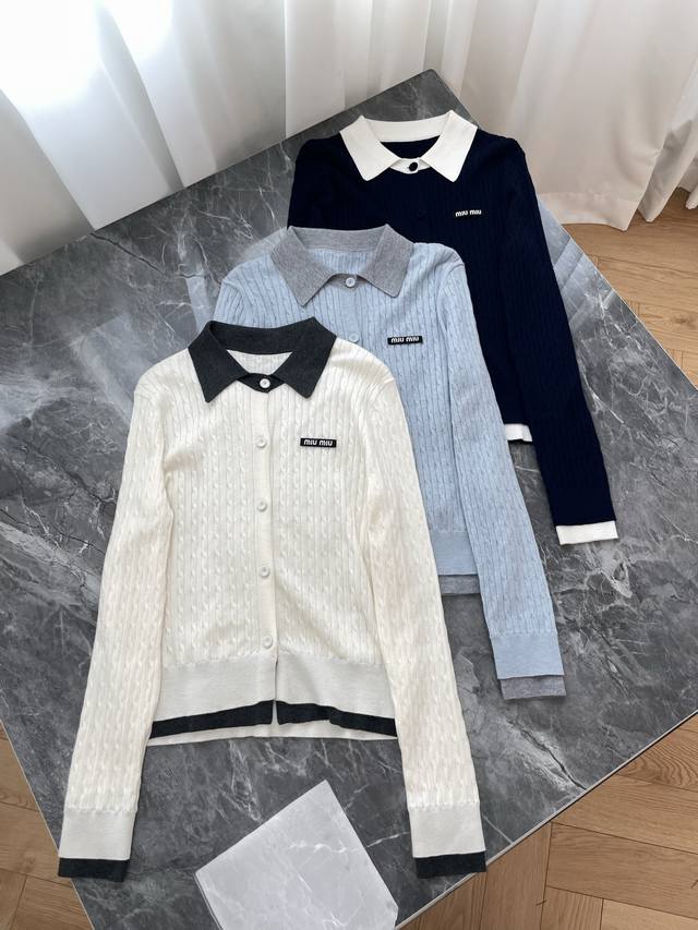 2025 New Miu Miu Preppy Cable Knit Cardigan Collection. This cardigan combines c