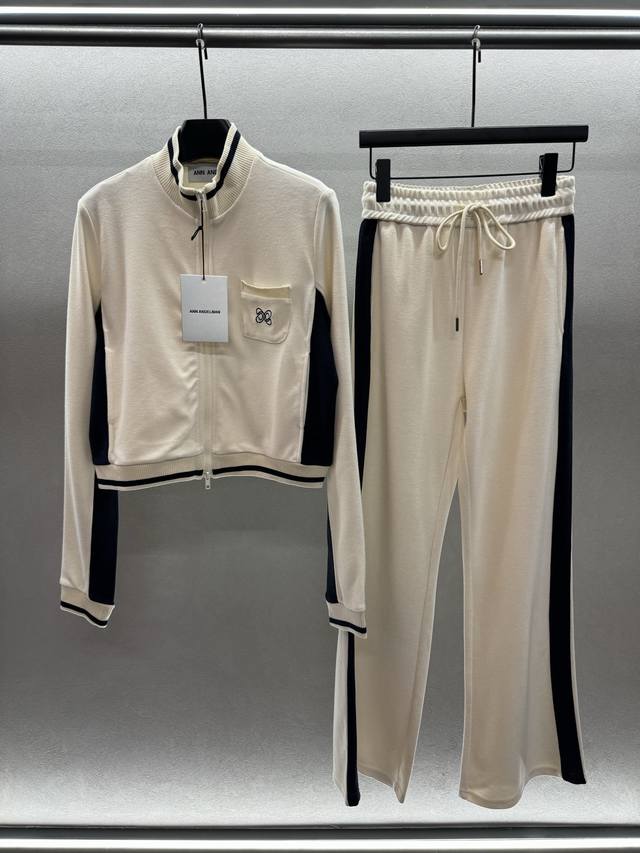 2025 Autumn and Winter Set! Ann* color-blocked casual suit, stand-up collar zip-