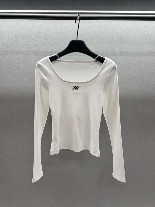 2025 Autumn and Winter Ddd! Odtd U-neck logo embroidered base layer top, slimmin
