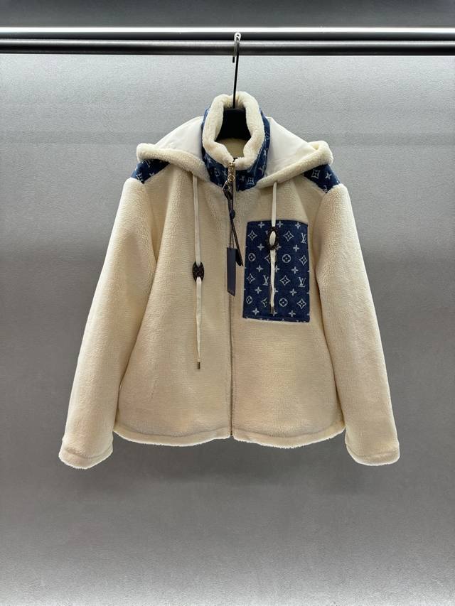 2025 Autumn and Winter Ddd! 1V Denim and Lambswool Patchwork Jacket! Lambswool H