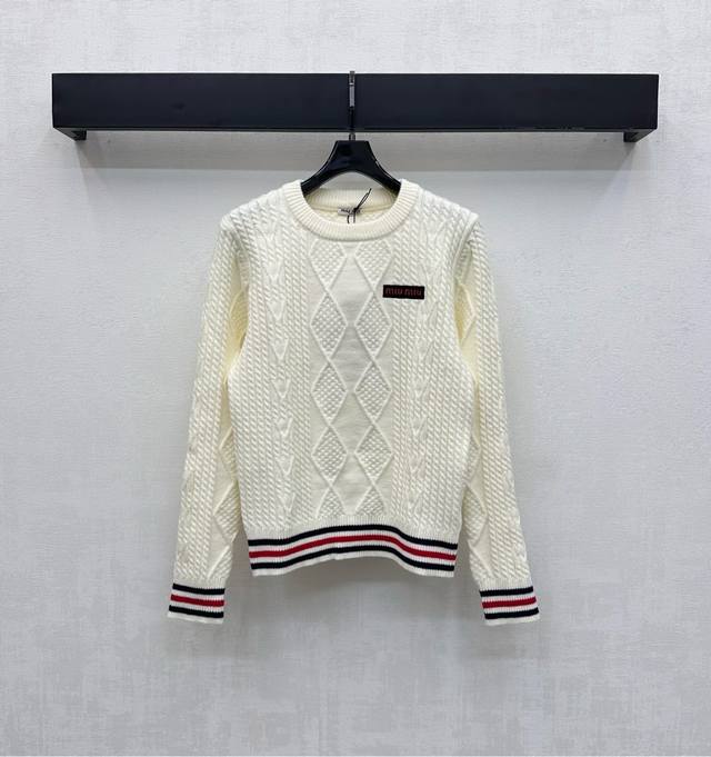 Miumi*2025 New Arrival: Color-blocked Diamond Pattern Long-Sleeve Knitwear, Cust