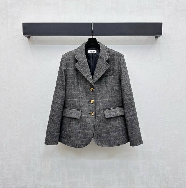 Miumi*2025 New Arrival: Lapel Plaid Suit Jacket, Custom Made with Imported Fine