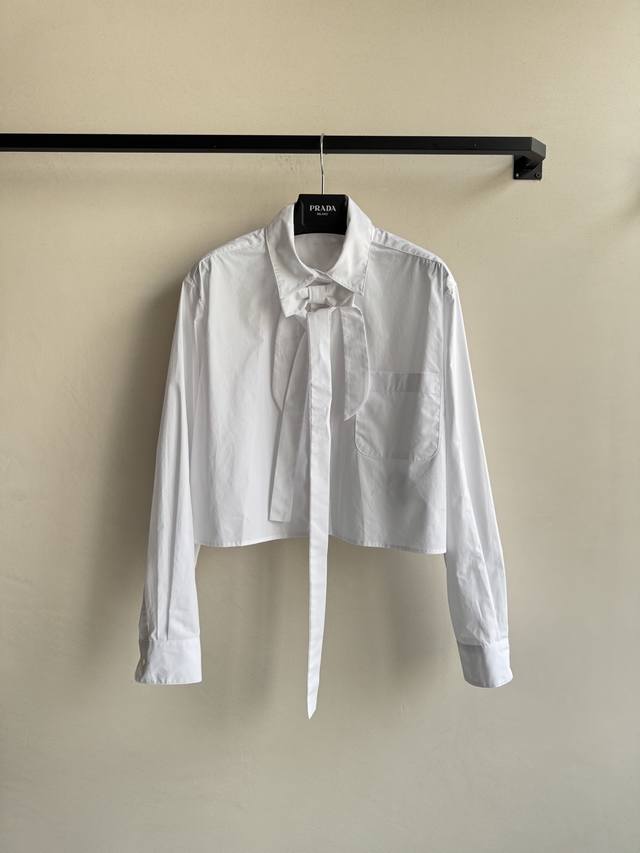 Prad* 2025 Fall/Winter New Short-Sleeve Bow-Tie Shirt with the classic Prad logo