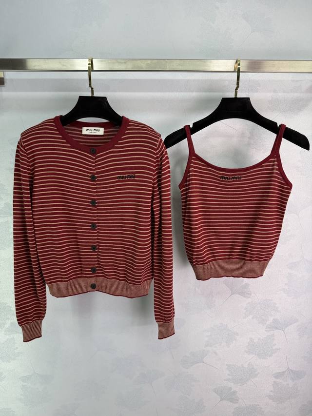 Miu*25 Early Autumn New Striped Knit Set Classic Vest Cardigan Two-Piece Set Sma