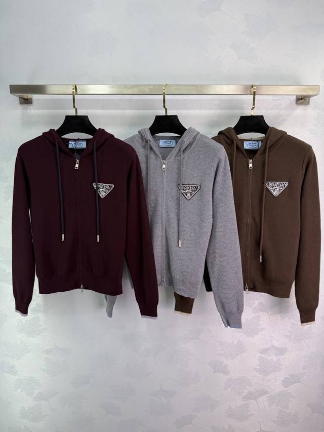 Pr*25 Early Autumn New Hooded Knit Cardigan with Double-Headed Metal Zipper Desi