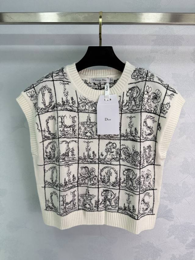 Dio* 2026 Early Spring New Collection! Synchronized Checkered Embroidered Knit V