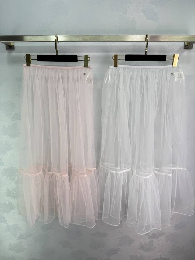 Chanel 2025 Early Autumn New High-Waisted Mid-Length Transparent Cake Tulle Skir