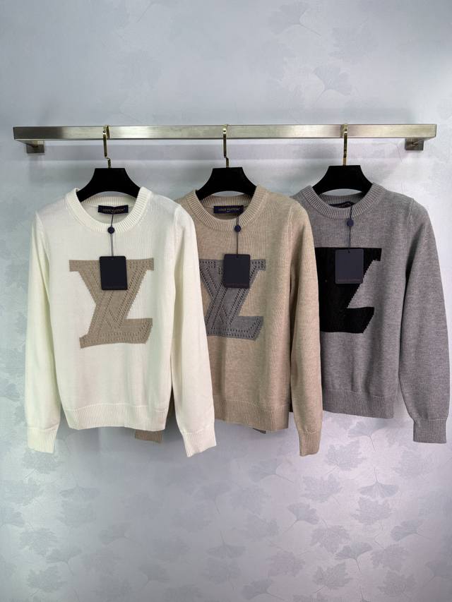 Lou*25 Autumn/Winter New Classic Letter Hollow-Out Knit Sweater, Custom Wool Fab