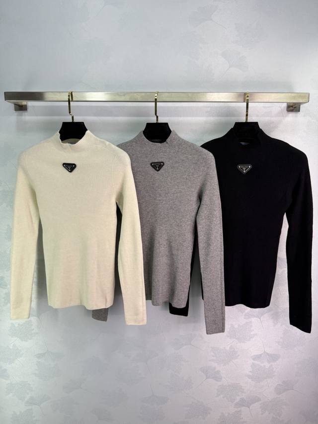 Prad* 2025 Early Autumn New Stand Collar Knit Top, Custom Cashmere Material, Com