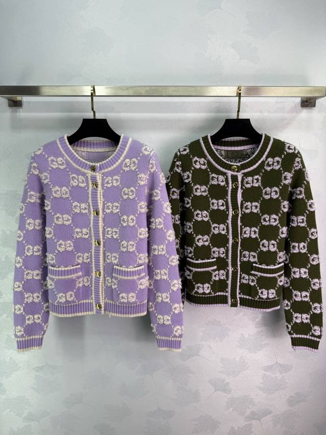 Gucc*2025 Early Autumn New Crew Neck Jacquard Knit Cardigan! Made of premium cus