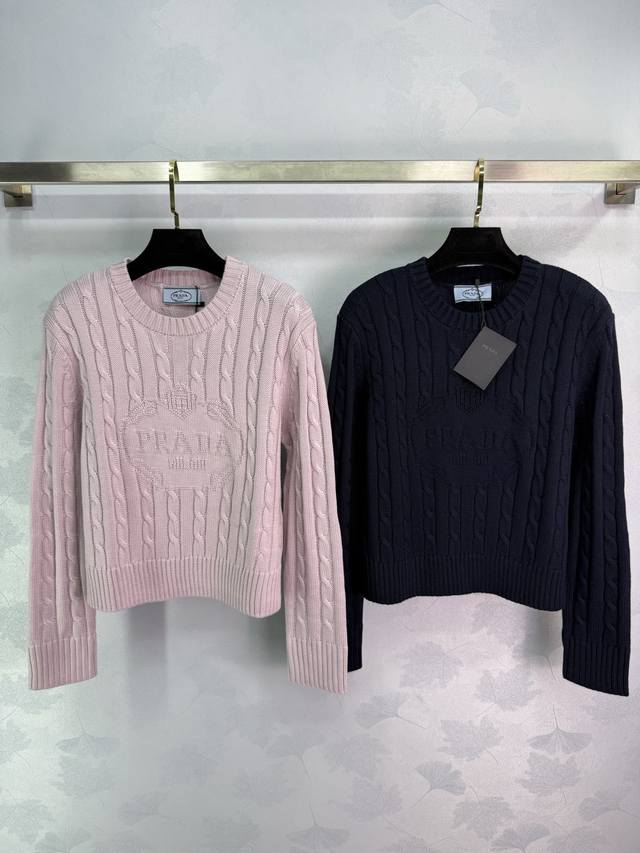 Pr*25 Early Autumn New Cable Knit Sweater. Classic logo embroidery design on the