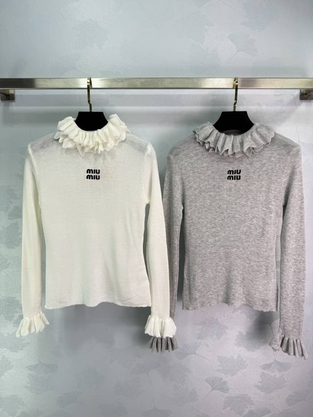 Miumi*2025 Early Autumn New Ruffle Collar Knit Long-Sleeve Top! Made with custom