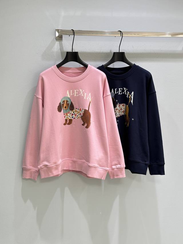 25Ss Autumn New Arrival! New dachshund print sweatshirt, pink pure cotton, soft