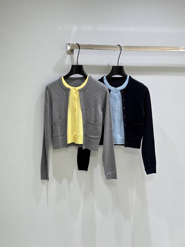 25Ss Early Spring New Arrival! This color-blocked faux two-piece knit cardigan i