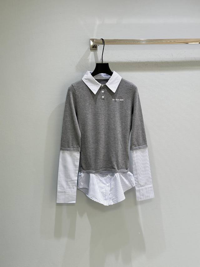 25Ss Autumn New Arrival! This layered knit sweater features a grey base with con