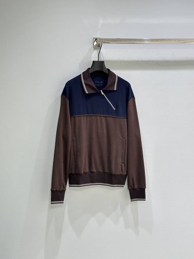 25Ss Early Autumn New Arrival! Miu Diagonal Zipper Color Block Sweatshirt. Featu